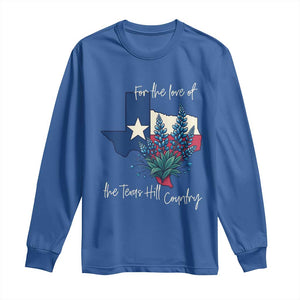 For the Love of the Texas Hill Country Long Sleeve Shirt Bluebonnet Floral Patriotic Flag TS02 Royal Blue Print Your Wear