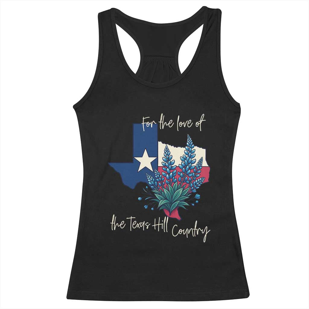 For the Love of the Texas Hill Country Racerback Tank Top Bluebonnet Floral Patriotic Flag TS02 Black Print Your Wear
