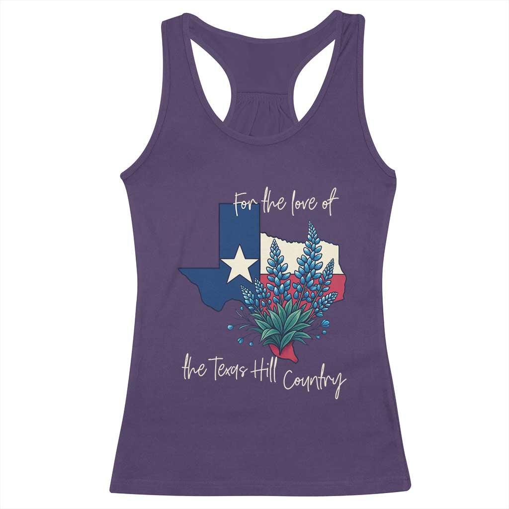 For the Love of the Texas Hill Country Racerback Tank Top Bluebonnet Floral Patriotic Flag TS02 Purple Print Your Wear