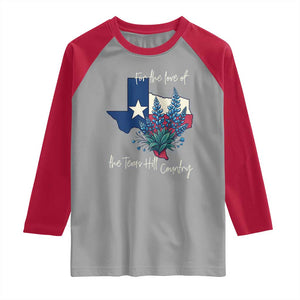 For the Love of the Texas Hill Country Raglan Shirt Bluebonnet Floral Patriotic Flag TS02 Sport Gray Red Print Your Wear
