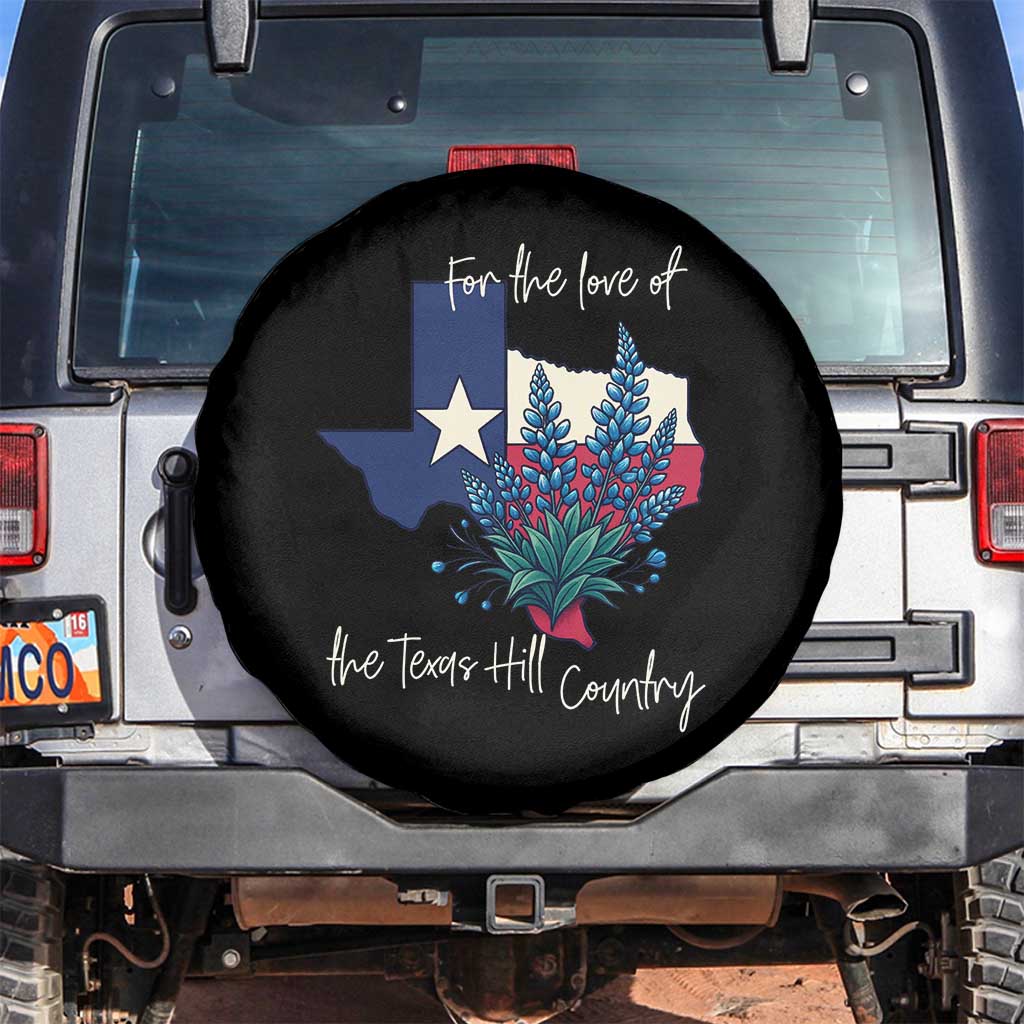 For the Love of the Texas Hill Country Spare Tire Cover Bluebonnet Floral Patriotic Flag TS02 No hole Black Print Your Wear