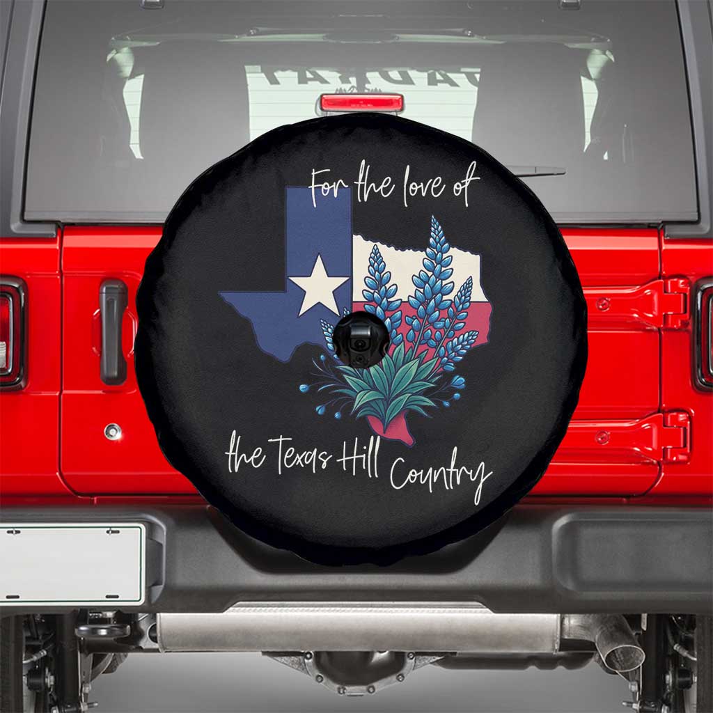 For the Love of the Texas Hill Country Spare Tire Cover Bluebonnet Floral Patriotic Flag TS02 Black Print Your Wear