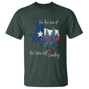 For the Love of the Texas Hill Country T Shirt Bluebonnet Floral Patriotic Flag TS02 Dark Forest Green Print Your Wear