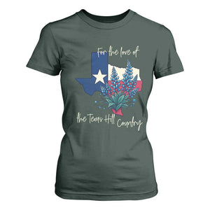 For the Love of the Texas Hill Country T Shirt For Women Bluebonnet Floral Patriotic Flag TS02 Dark Forest Green Print Your Wear
