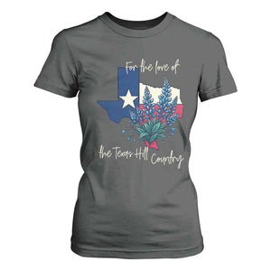 For the Love of the Texas Hill Country T Shirt For Women Bluebonnet Floral Patriotic Flag TS02 Dark Heather Print Your Wear