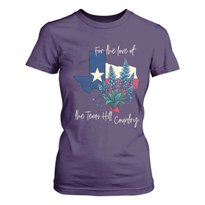 For the Love of the Texas Hill Country T Shirt For Women Bluebonnet Floral Patriotic Flag TS02 Purple Print Your Wear