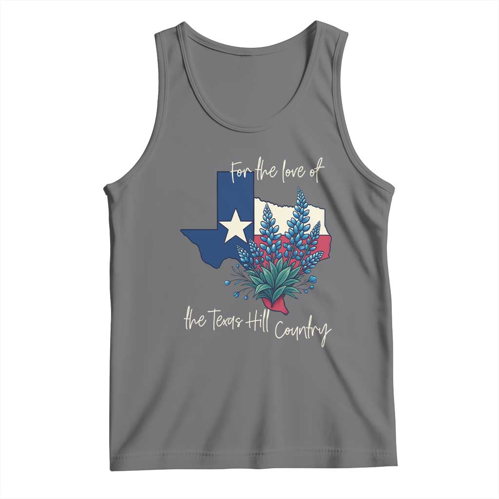 For the Love of the Texas Hill Country Tank Top Bluebonnet Floral Patriotic Flag TS02 Black Heather Print Your Wear