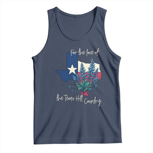 For the Love of the Texas Hill Country Tank Top Bluebonnet Floral Patriotic Flag TS02 Navy Print Your Wear