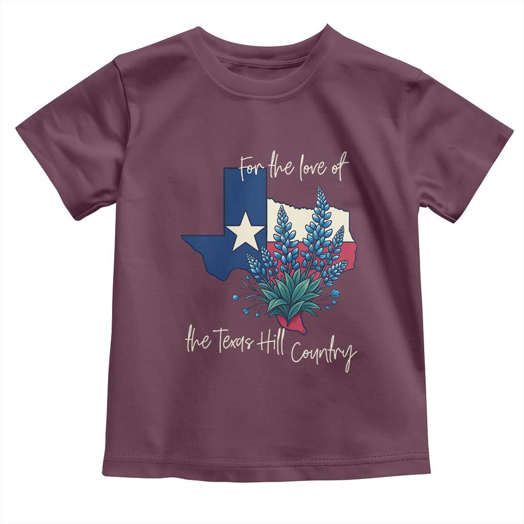 For the Love of the Texas Hill Country Toddler T Shirt Bluebonnet Floral Patriotic Flag TS02 Maroon Print Your Wear
