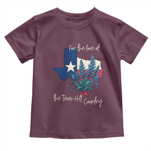 For the Love of the Texas Hill Country Toddler T Shirt Bluebonnet Floral Patriotic Flag TS02 Maroon Print Your Wear