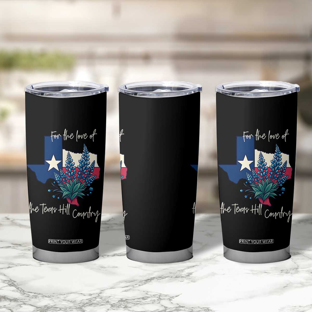 For the Love of the Texas Hill Country Tumbler Cup Bluebonnet Floral Patriotic Flag TS02 Print Your Wear
