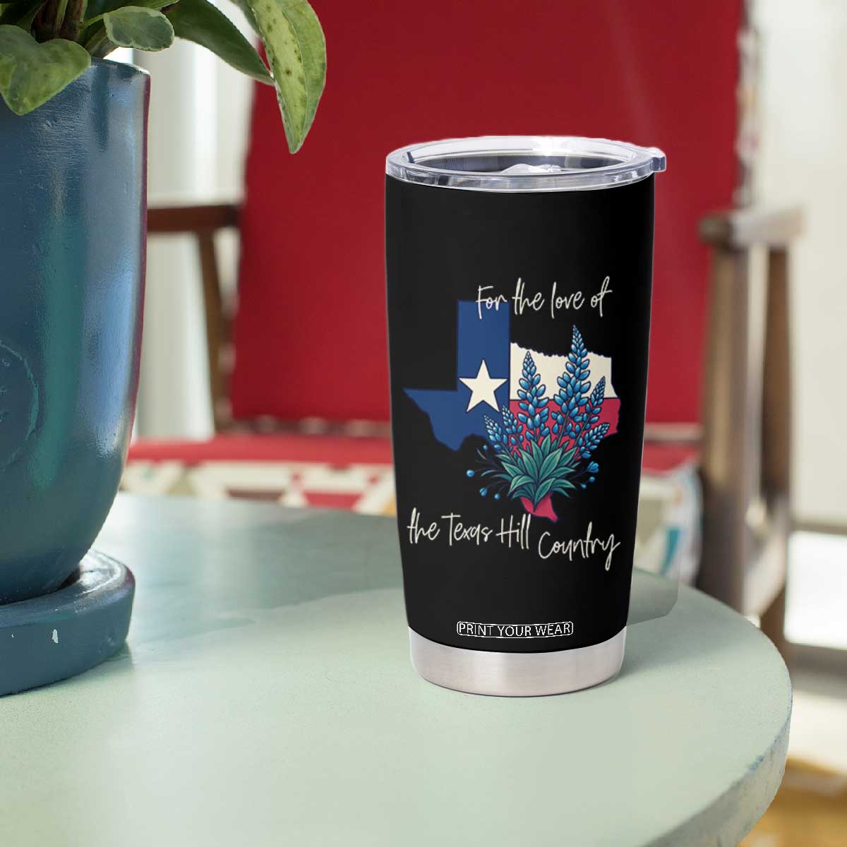 For the Love of the Texas Hill Country Tumbler Cup Bluebonnet Floral Patriotic Flag TS02 Print Your Wear