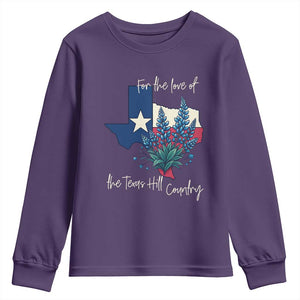 For the Love of the Texas Hill Country Youth Sweatshirt Bluebonnet Floral Patriotic Flag TS02 Purple Print Your Wear