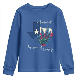 For the Love of the Texas Hill Country Youth Sweatshirt Bluebonnet Floral Patriotic Flag TS02 Royal Blue Print Your Wear