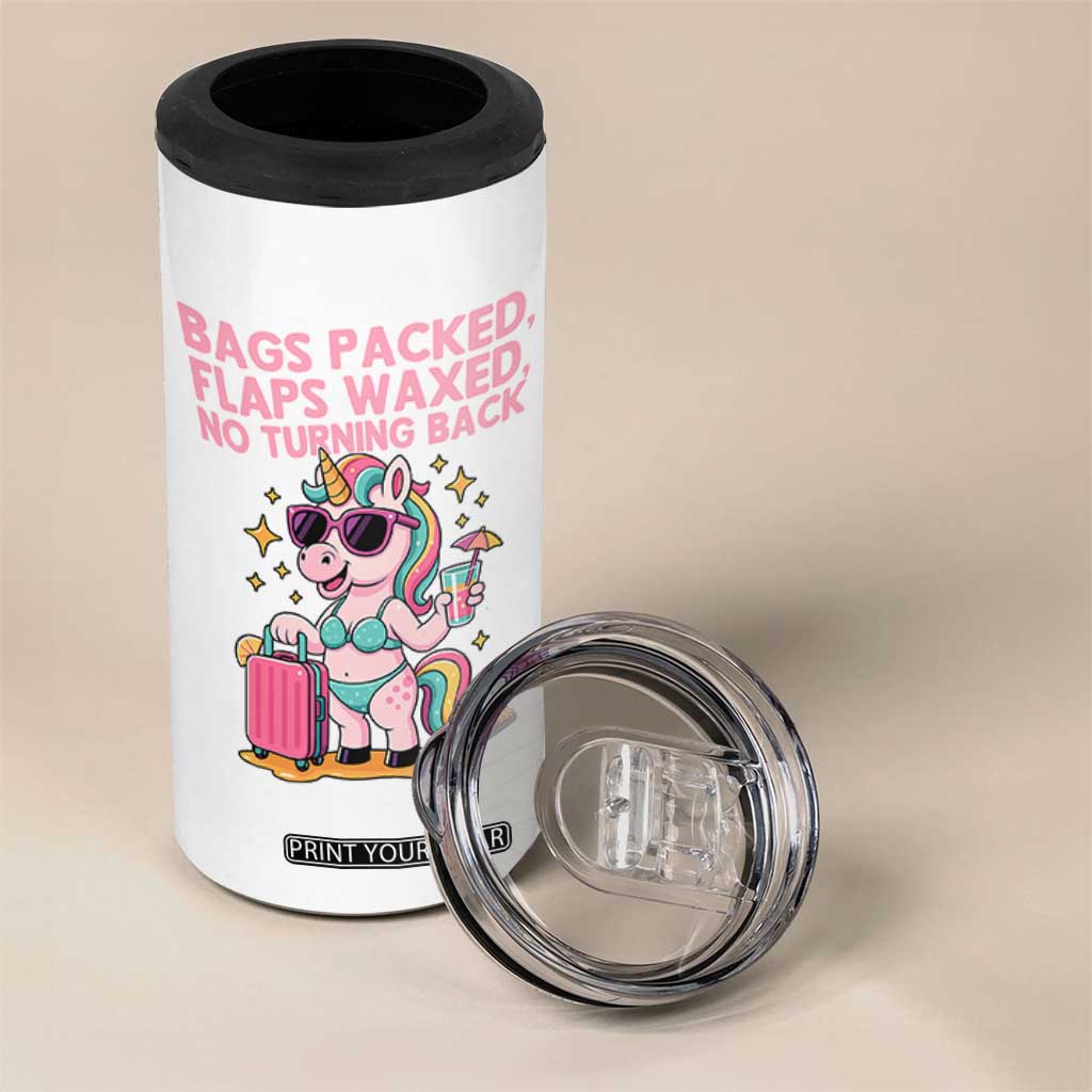 Funny Girls Trip Unicorn 4 in 1 Can Cooler Tumbler Bags Packed Flaps Waxed No Turning Back Bikini Vacation Bachelorette TS02 Print Your Wear