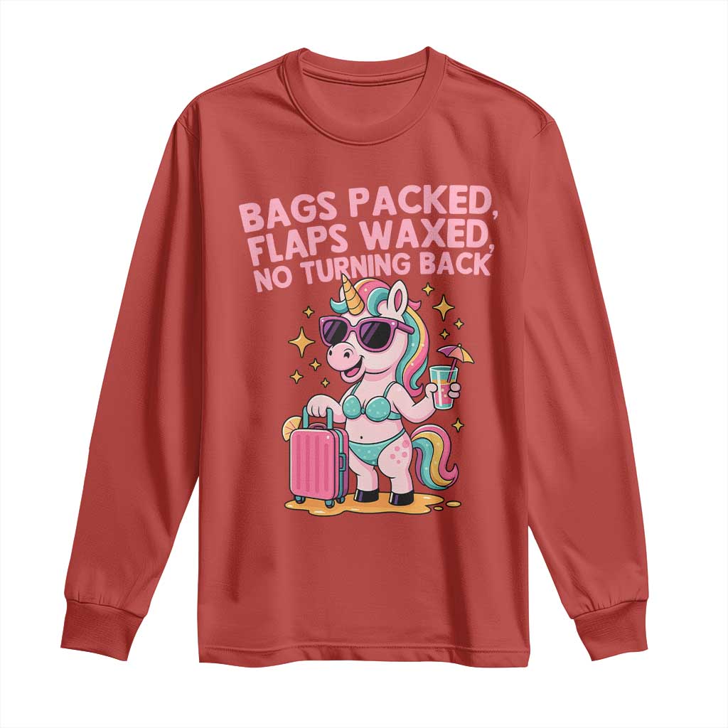 Funny Girls Trip Unicorn Long Sleeve Shirt Bags Packed Flaps Waxed No Turning Back Bikini Vacation Bachelorette TS02 Red Print Your Wear