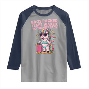 Funny Girls Trip Unicorn Raglan Shirt Bags Packed Flaps Waxed No Turning Back Bikini Vacation Bachelorette TS02 Sport Gray Navy Print Your Wear