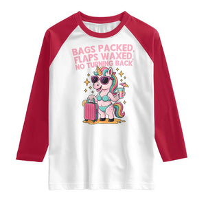 Funny Girls Trip Unicorn Raglan Shirt Bags Packed Flaps Waxed No Turning Back Bikini Vacation Bachelorette TS02 White Red Print Your Wear