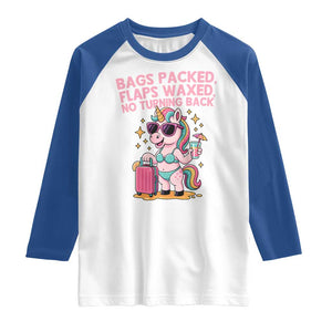 Funny Girls Trip Unicorn Raglan Shirt Bags Packed Flaps Waxed No Turning Back Bikini Vacation Bachelorette TS02 White Royal Print Your Wear