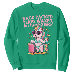 Funny Girls Trip Unicorn Sweatshirt Bags Packed Flaps Waxed No Turning Back Bikini Vacation Bachelorette TS02 Irish Green Print Your Wear