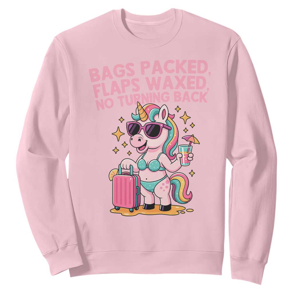 Funny Girls Trip Unicorn Sweatshirt Bags Packed Flaps Waxed No Turning Back Bikini Vacation Bachelorette TS02 Light Pink Print Your Wear
