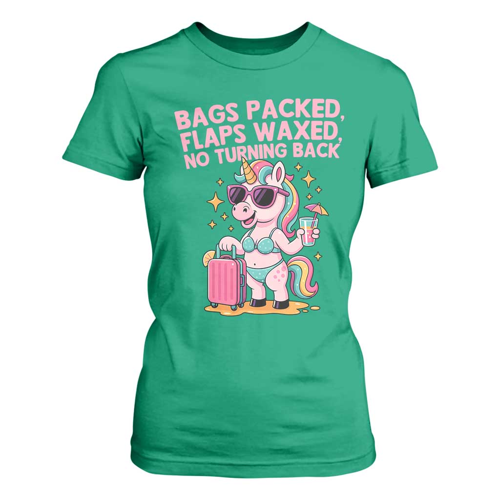 Funny Girls Trip Unicorn T Shirt For Women Bags Packed Flaps Waxed No Turning Back Bikini Vacation Bachelorette TS02 Irish Green Print Your Wear