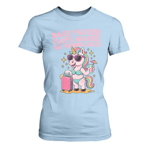 Funny Girls Trip Unicorn T Shirt For Women Bags Packed Flaps Waxed No Turning Back Bikini Vacation Bachelorette TS02 Light Blue Print Your Wear
