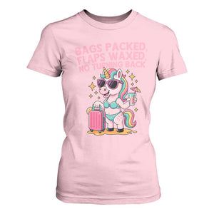 Funny Girls Trip Unicorn T Shirt For Women Bags Packed Flaps Waxed No Turning Back Bikini Vacation Bachelorette TS02 Light Pink Print Your Wear
