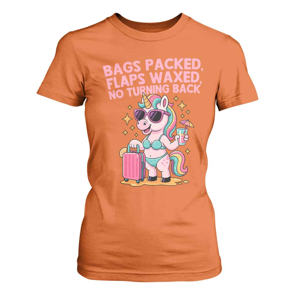 Funny Girls Trip Unicorn T Shirt For Women Bags Packed Flaps Waxed No Turning Back Bikini Vacation Bachelorette TS02 Orange Print Your Wear