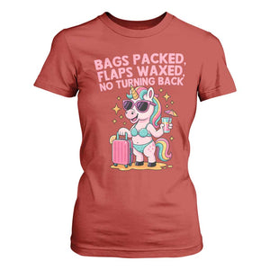 Funny Girls Trip Unicorn T Shirt For Women Bags Packed Flaps Waxed No Turning Back Bikini Vacation Bachelorette TS02 Red Print Your Wear