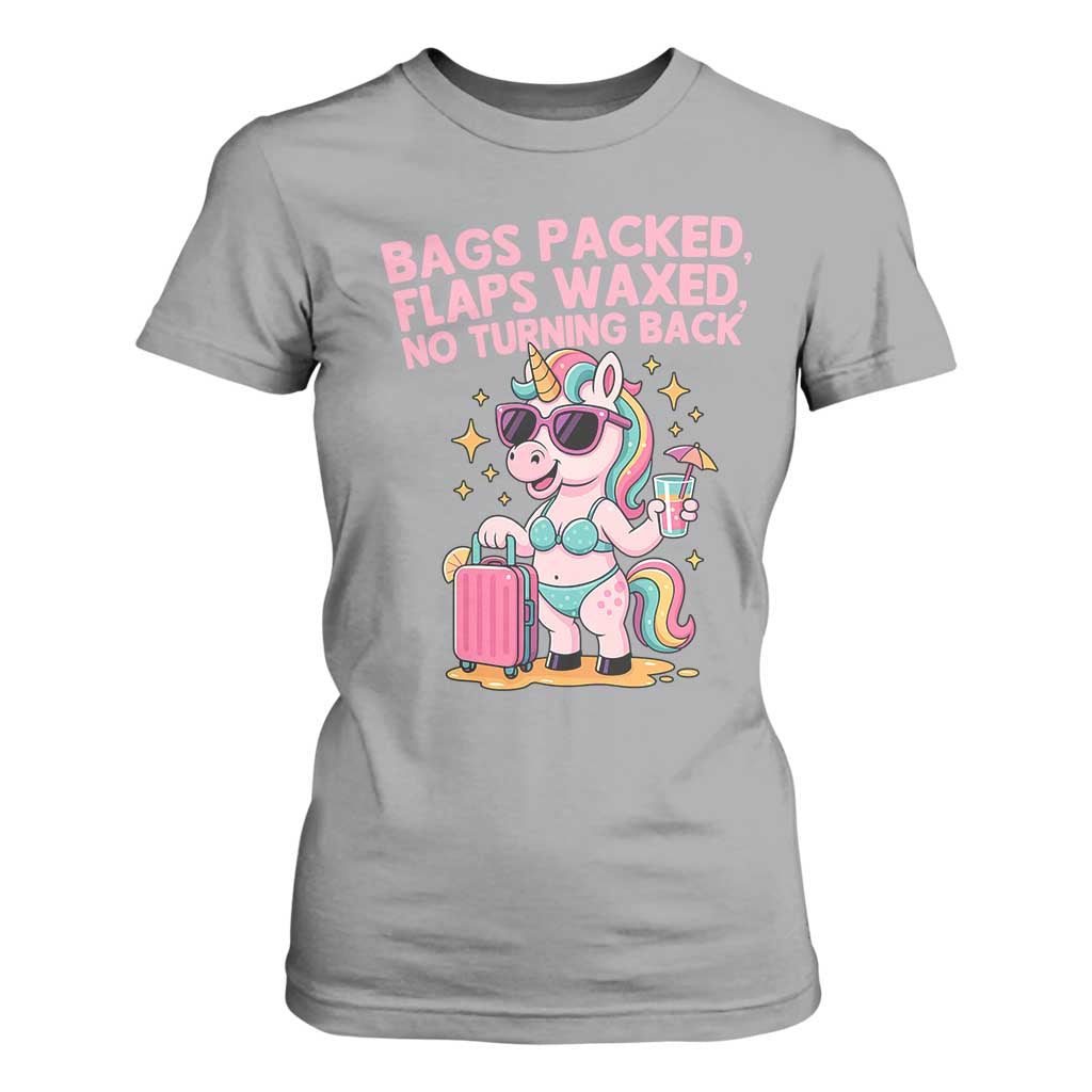 Funny Girls Trip Unicorn T Shirt For Women Bags Packed Flaps Waxed No Turning Back Bikini Vacation Bachelorette TS02 Sport Gray Print Your Wear