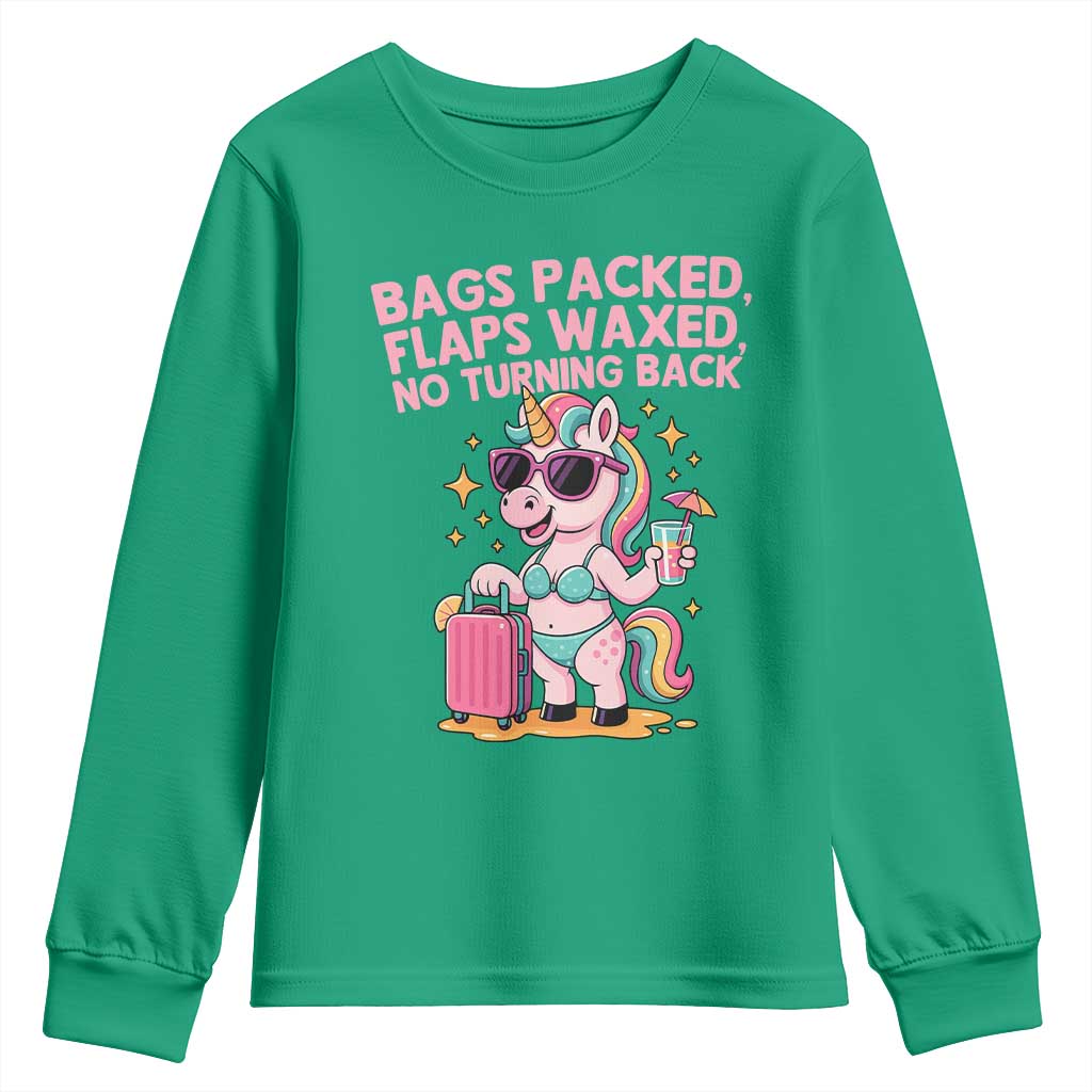 Funny Girls Trip Unicorn Youth Sweatshirt Bags Packed Flaps Waxed No Turning Back Bikini Vacation Bachelorette TS02 Irish Green Print Your Wear