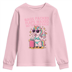 Funny Girls Trip Unicorn Youth Sweatshirt Bags Packed Flaps Waxed No Turning Back Bikini Vacation Bachelorette TS02 Light Pink Print Your Wear