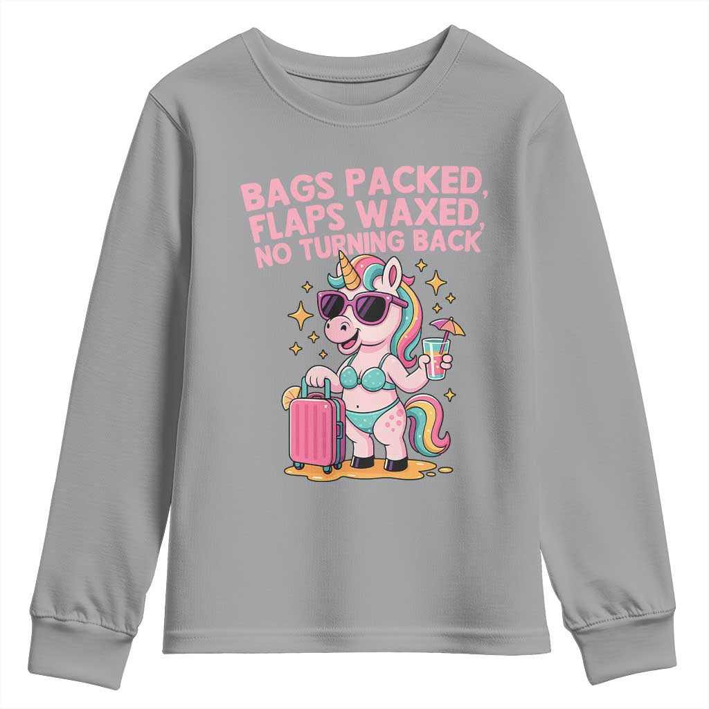 Funny Girls Trip Unicorn Youth Sweatshirt Bags Packed Flaps Waxed No Turning Back Bikini Vacation Bachelorette TS02 Sport Gray Print Your Wear