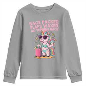 Funny Girls Trip Unicorn Youth Sweatshirt Bags Packed Flaps Waxed No Turning Back Bikini Vacation Bachelorette TS02 Sport Gray Print Your Wear