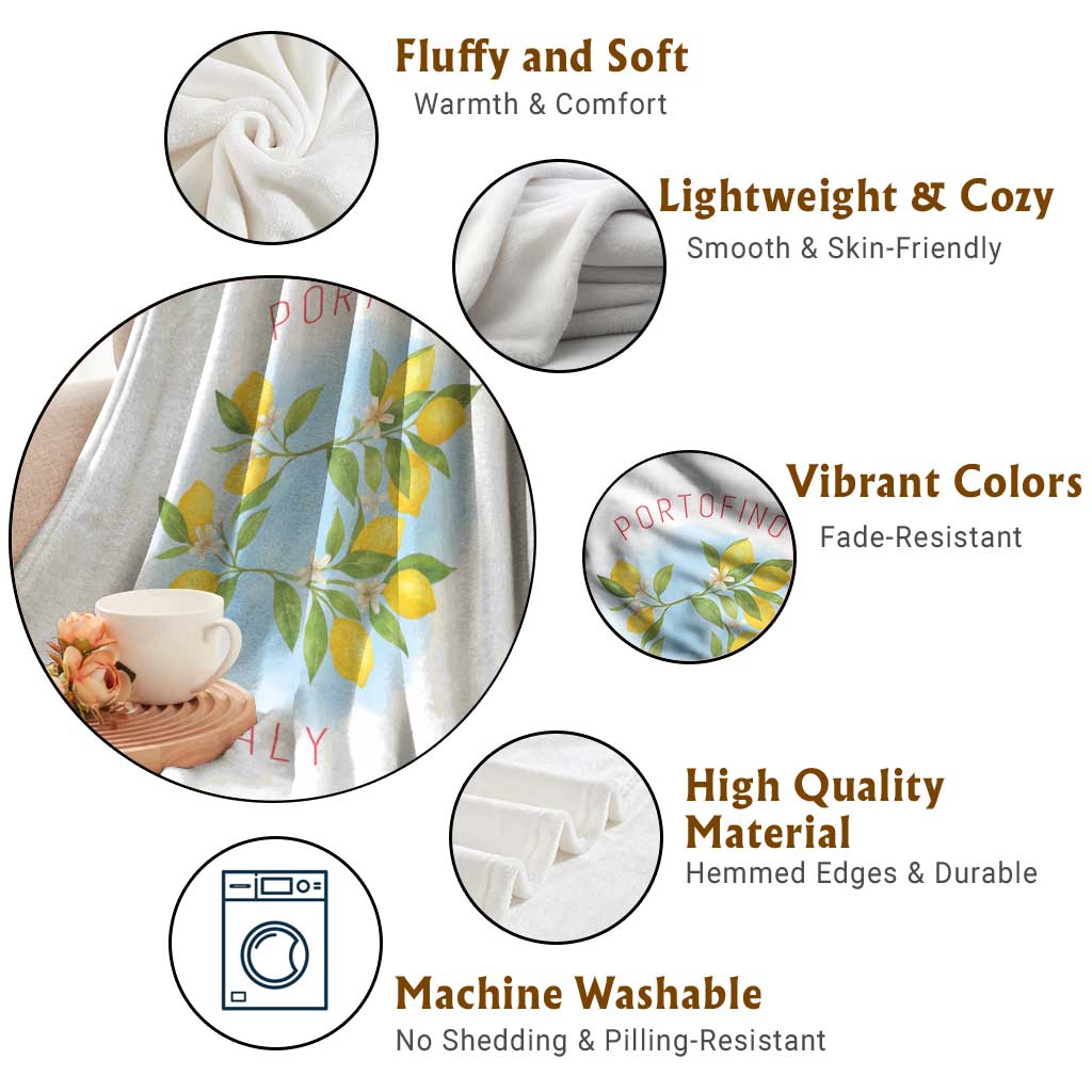 Portofino Italy Lemons Throw Blanket Vintage Coastal Europe Travel Summer Vibe Aesthetic TS02 Print Your Wear