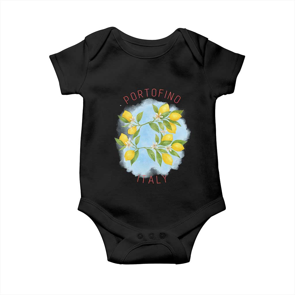 Portofino Italy Lemons Baby Onesie Vintage Coastal Europe Travel Summer Vibe Aesthetic TS02 Black Print Your Wear