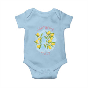 Portofino Italy Lemons Baby Onesie Vintage Coastal Europe Travel Summer Vibe Aesthetic TS02 Light Blue Print Your Wear