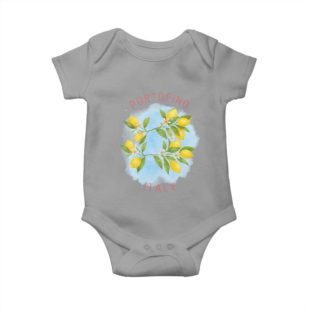 Portofino Italy Lemons Baby Onesie Vintage Coastal Europe Travel Summer Vibe Aesthetic TS02 Sport Gray Print Your Wear