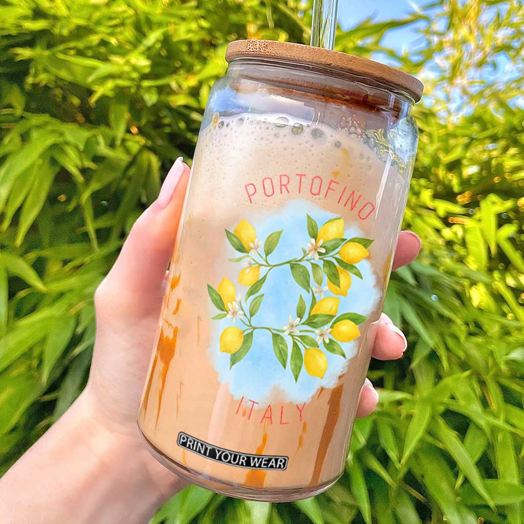 Portofino Italy Lemons Glass Can Vintage Coastal Europe Travel Summer Vibe Aesthetic TS02 White Print Your Wear