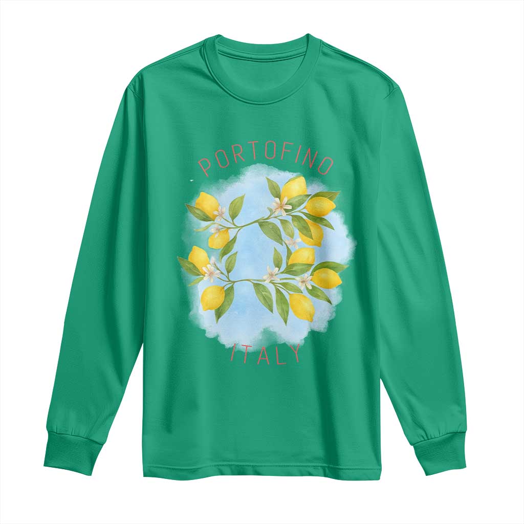 Portofino Italy Lemons Long Sleeve Shirt Vintage Coastal Europe Travel Summer Vibe Aesthetic TS02 Irish Green Print Your Wear