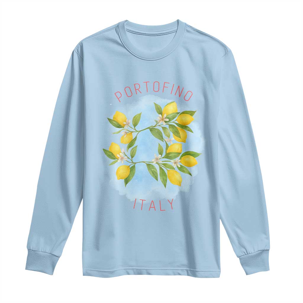 Portofino Italy Lemons Long Sleeve Shirt Vintage Coastal Europe Travel Summer Vibe Aesthetic TS02 Light Blue Print Your Wear
