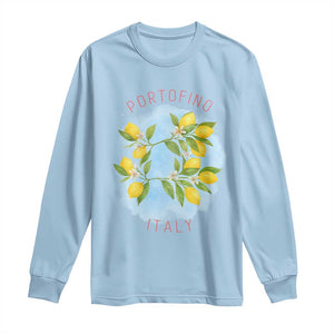 Portofino Italy Lemons Long Sleeve Shirt Vintage Coastal Europe Travel Summer Vibe Aesthetic TS02 Light Blue Print Your Wear