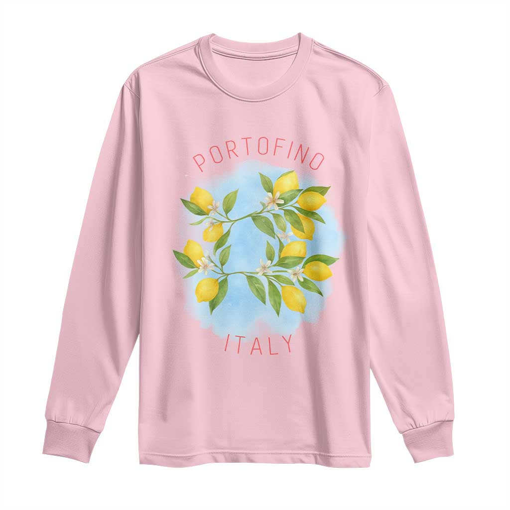 Portofino Italy Lemons Long Sleeve Shirt Vintage Coastal Europe Travel Summer Vibe Aesthetic TS02 Light Pink Print Your Wear