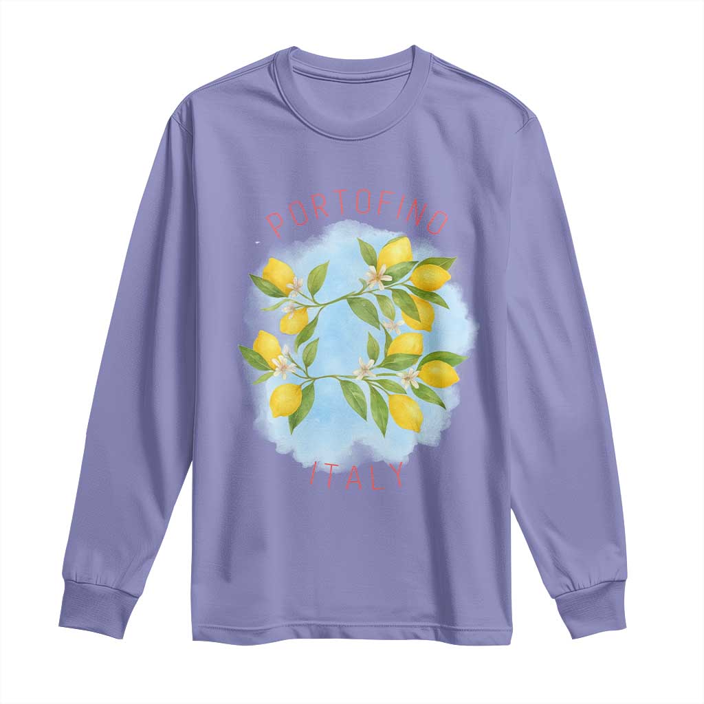 Portofino Italy Lemons Long Sleeve Shirt Vintage Coastal Europe Travel Summer Vibe Aesthetic TS02 Violet Print Your Wear