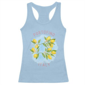 Portofino Italy Lemons Racerback Tank Top Vintage Coastal Europe Travel Summer Vibe Aesthetic TS02 Light Blue Print Your Wear