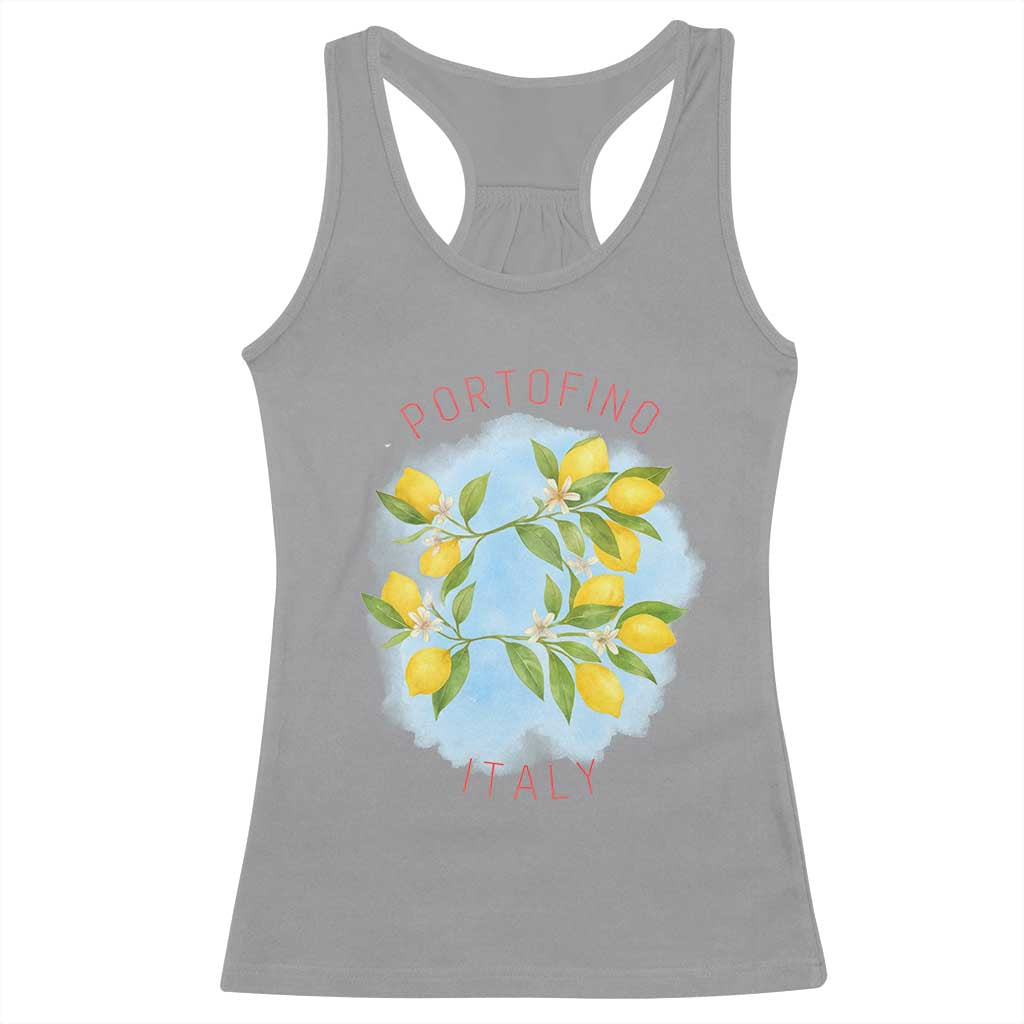 Portofino Italy Lemons Racerback Tank Top Vintage Coastal Europe Travel Summer Vibe Aesthetic TS02 Sport Gray Print Your Wear
