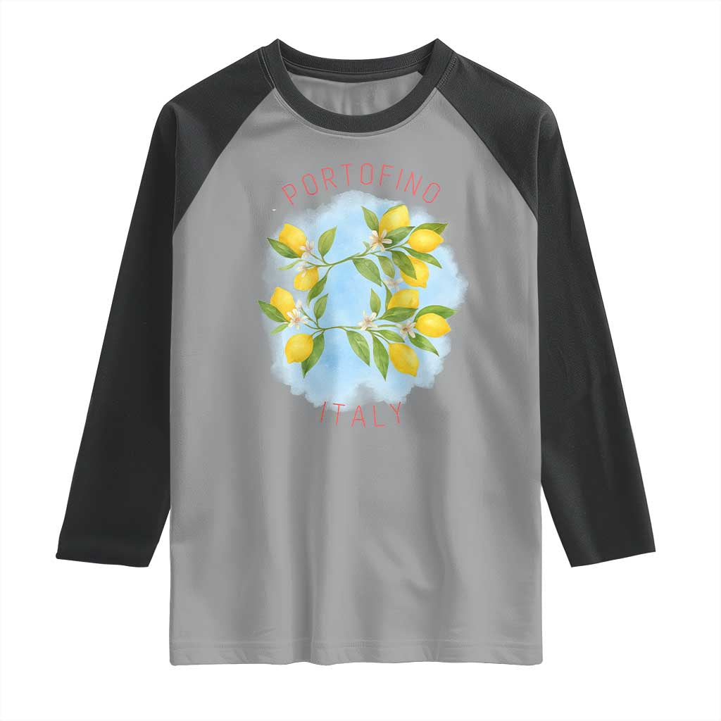 Portofino Italy Lemons Raglan Shirt Vintage Coastal Europe Travel Summer Vibe Aesthetic TS02 Sport Gray Black Print Your Wear