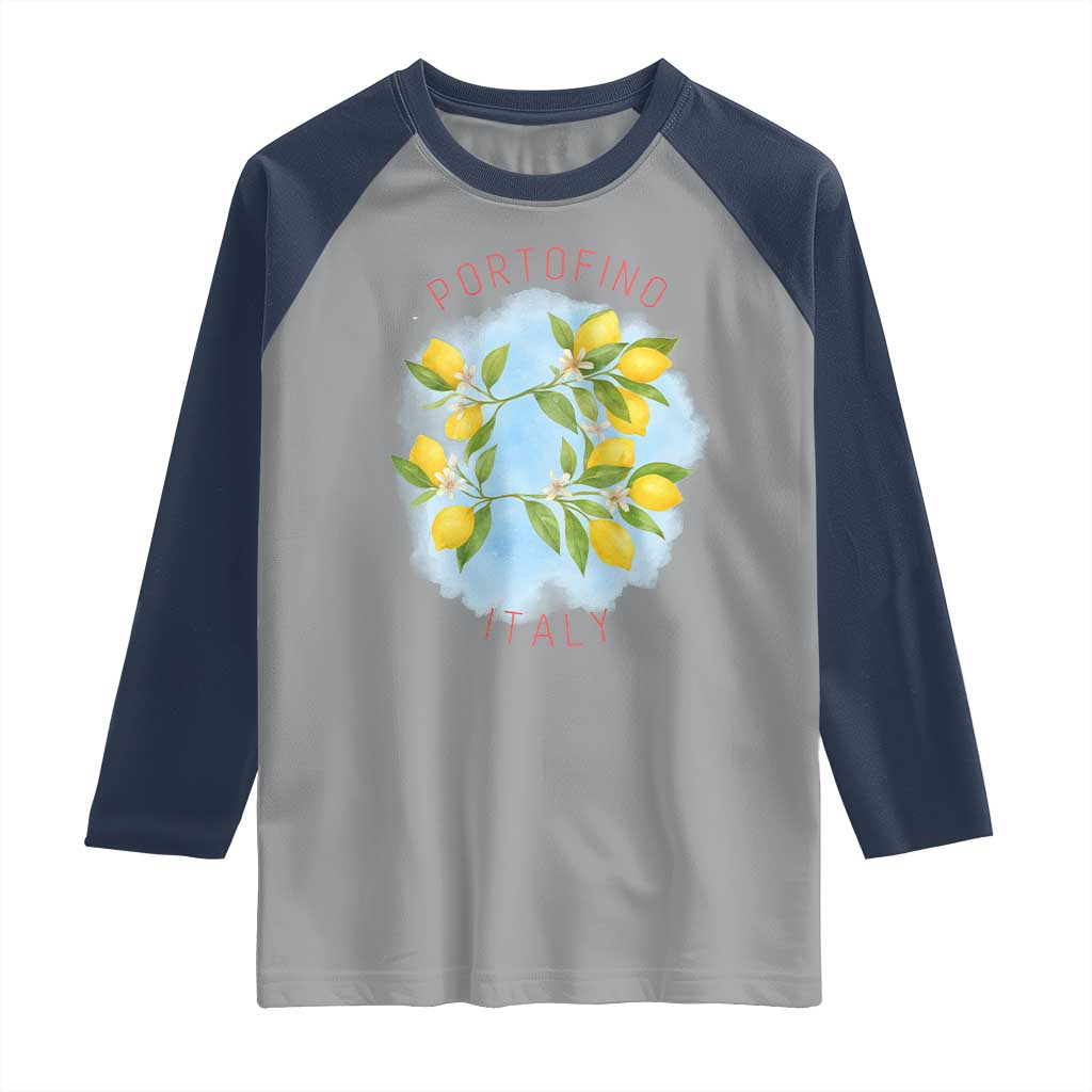 Portofino Italy Lemons Raglan Shirt Vintage Coastal Europe Travel Summer Vibe Aesthetic TS02 Sport Gray Navy Print Your Wear