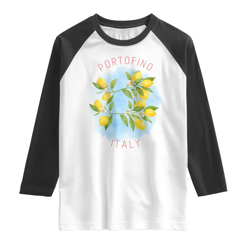 Portofino Italy Lemons Raglan Shirt Vintage Coastal Europe Travel Summer Vibe Aesthetic TS02 White Black Print Your Wear